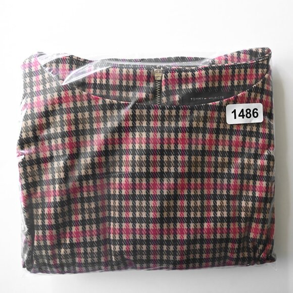TOMMY HILFIGER Red Tan Olive Green Black Plaid Houndstooth Shift Dress - Size 4 - Picture 14 of 14